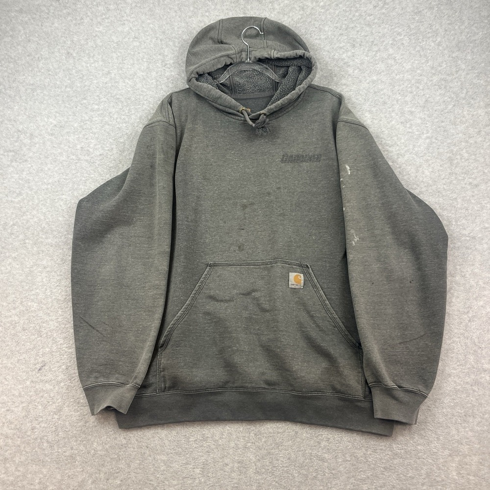 Carhartt Mens Dark Gray Loose Fit Pullover Hoodie Cotton Worn Size XL Sweatshirt